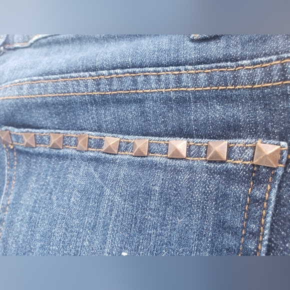 Y2K CACHE PREMIUM Straight Leg Baby Boot Dark Wash Studded Bling Retro Jeans!! - Picture 7 of 10